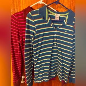 Old Navy BUNDLE women’s long sleeve collared striped polos medium
